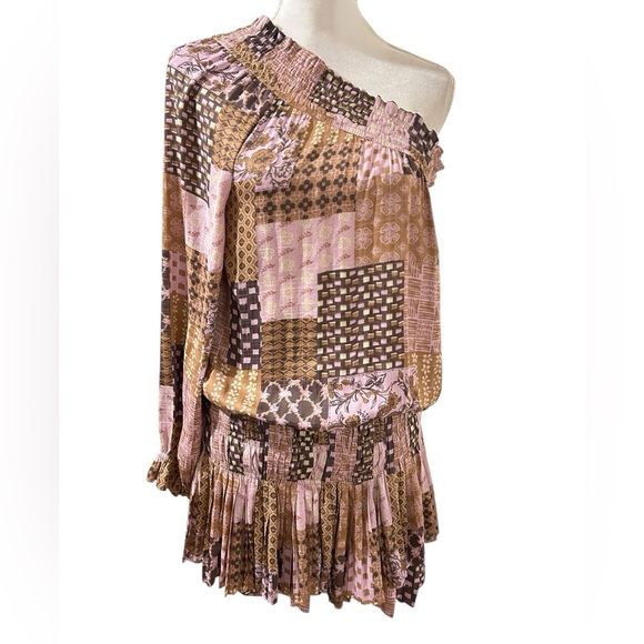 Current Air Patchwork Mini Dress - Pink and Brown - Picture 1 of 7